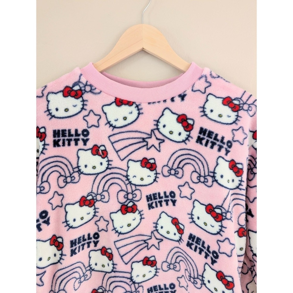 Hello Kitty Rainbow Star Pajama Top Pink Sleepwear Long Sleeve Fleece Lounge M
